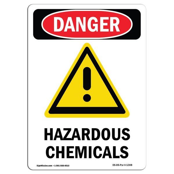 Signmission Safety Sign, OSHA Danger, 5" Height, Hazardous Chemicals, Portrait, D-35-V-1308 OS-DS-D-35-V-1308